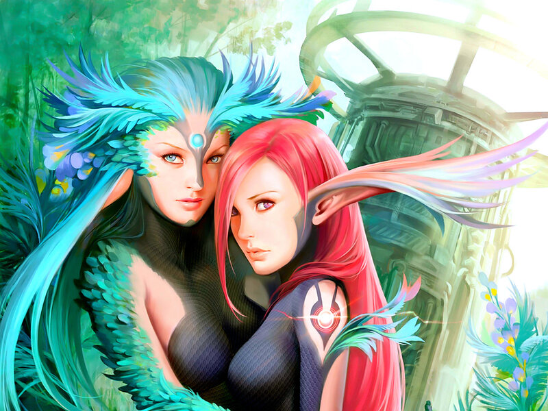 Two Fantasy Women — Green, Serene