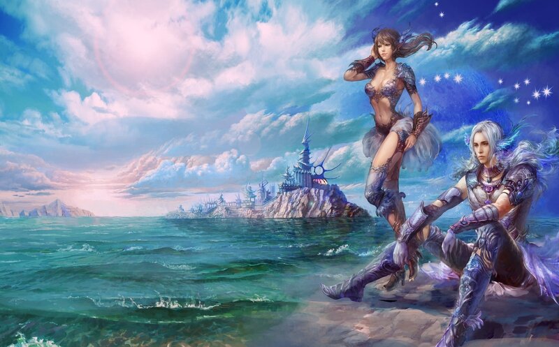 Two Fantasy Women on Shore — Blue