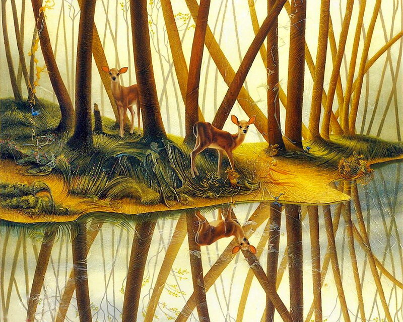 Two Fawns in Forest — Brown, Serene, Morning