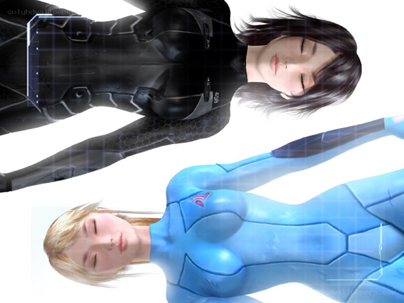 two female androids in futuristic suits
