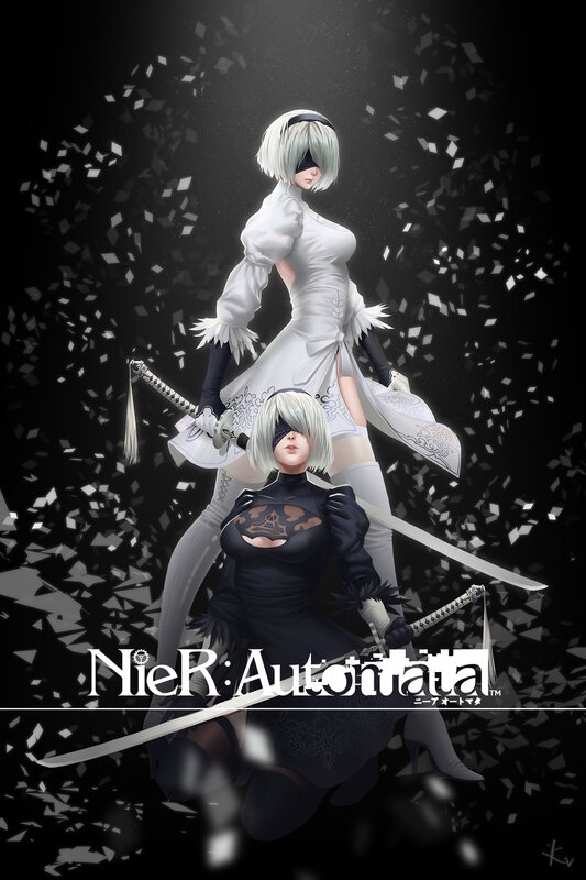 Two Female Androids — White, Dramatic