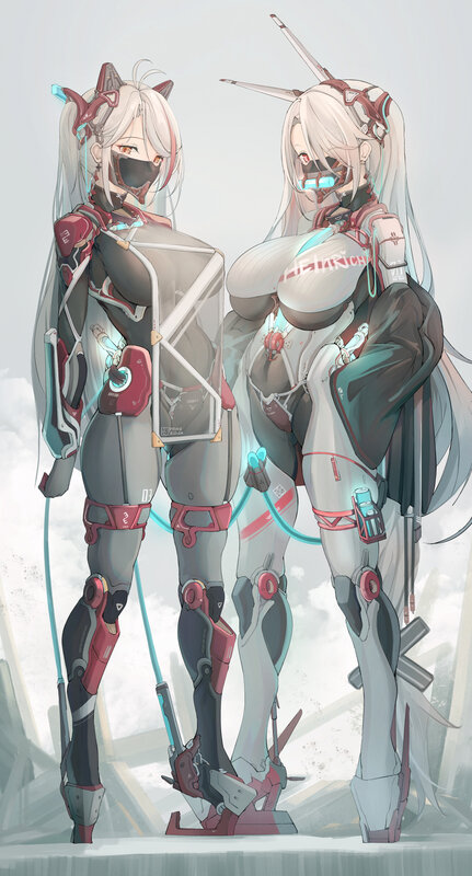 Two Female Androids — White, Neutral