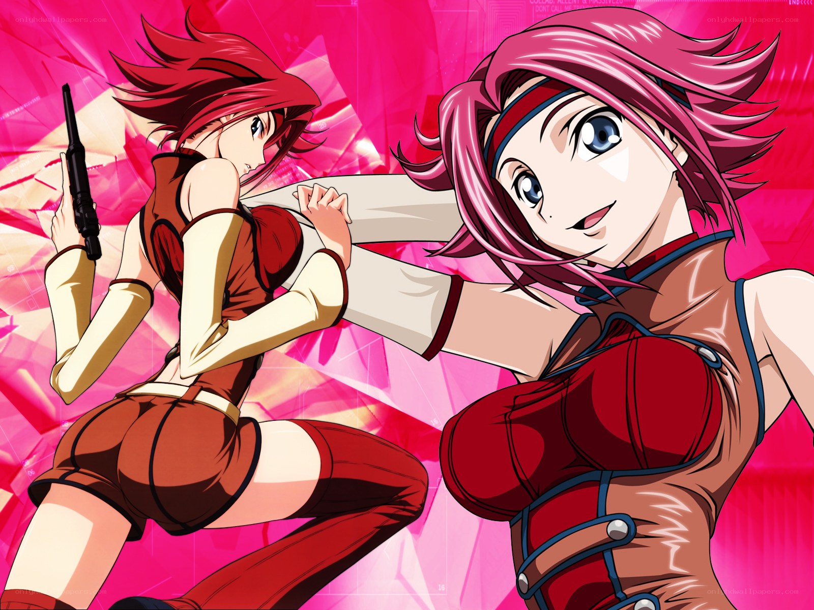 Two female anime characters in action