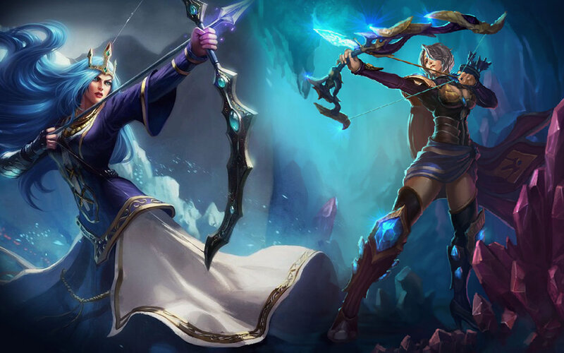 Two Female Archers — Blue, Dramatic