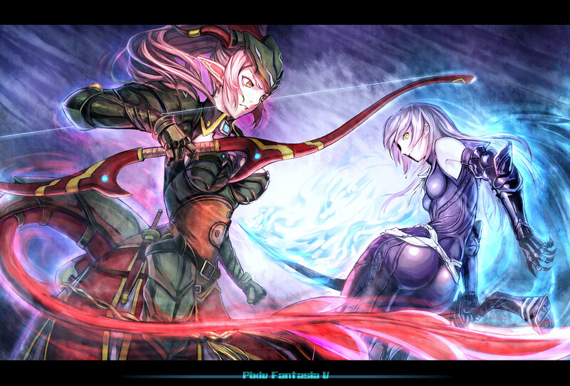 Two Female Archers in Combat