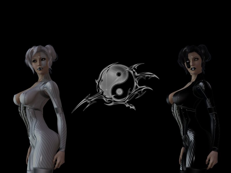Two Female Characters — Black, Dramatic, 3d Render