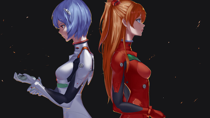 Two Female Characters — Black, Dramatic, Digital Art, Anime