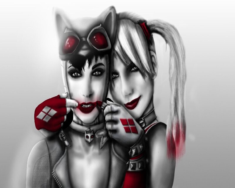Two Female Characters — Black, Dramatic, Digital Art, Gloves