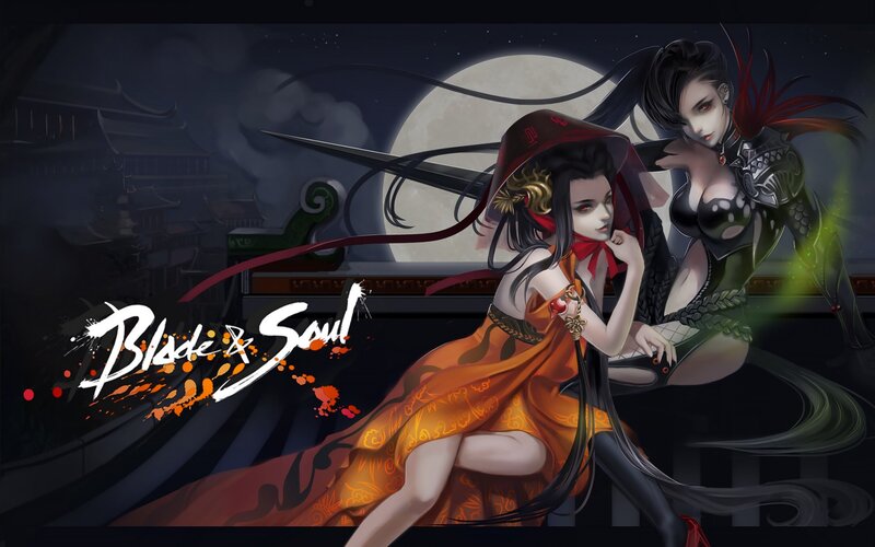 Two Female Characters — Black, Dramatic, Night, Digital Art, Moon