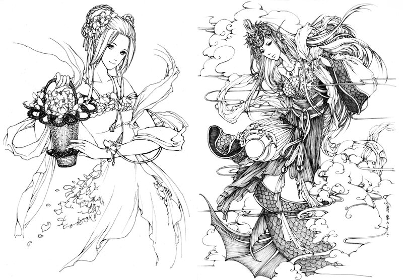 Two Female Characters — Black, Serene