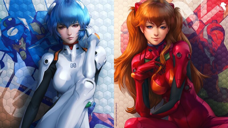 Two Female Characters — Blue, Calm, Digital Art
