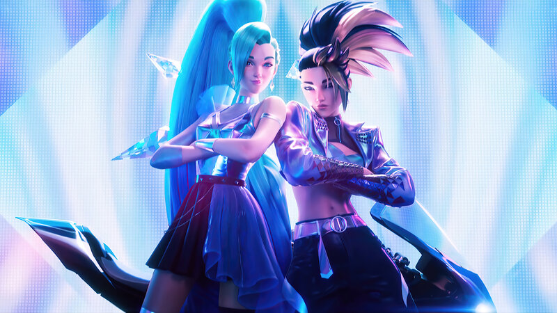 Two Female Characters — Blue, Dramatic, 3d Render, Blue Hair