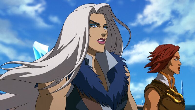 Two Female Characters — Blue, Dramatic, Afternoon, Anime