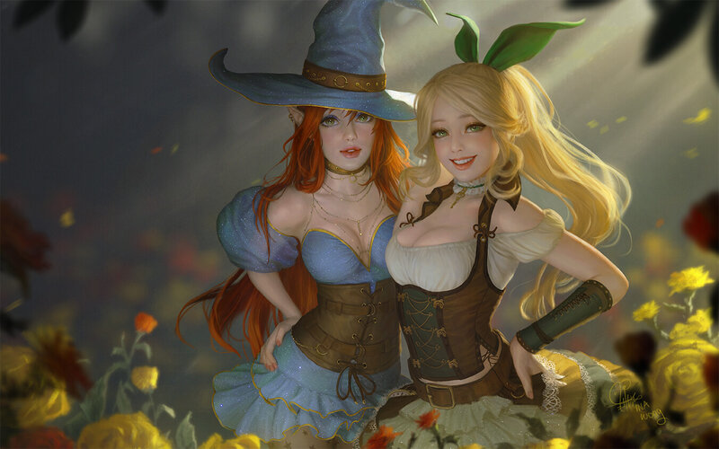 Two Female Characters — Blue, Dramatic, Afternoon, Digital Art