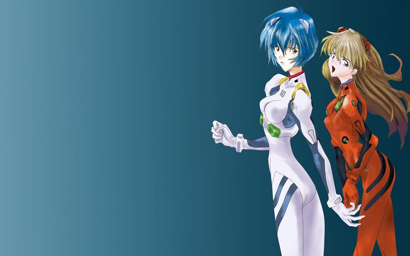 Two Female Characters — Blue, Dramatic, Anime, Blue Hair