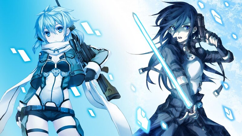 Two Female Characters — Blue, Dramatic, Anime, Guns