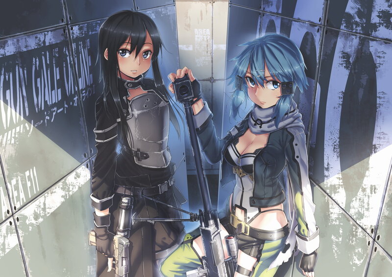 Two Female Characters — Blue, Dramatic, Anime, Weapons