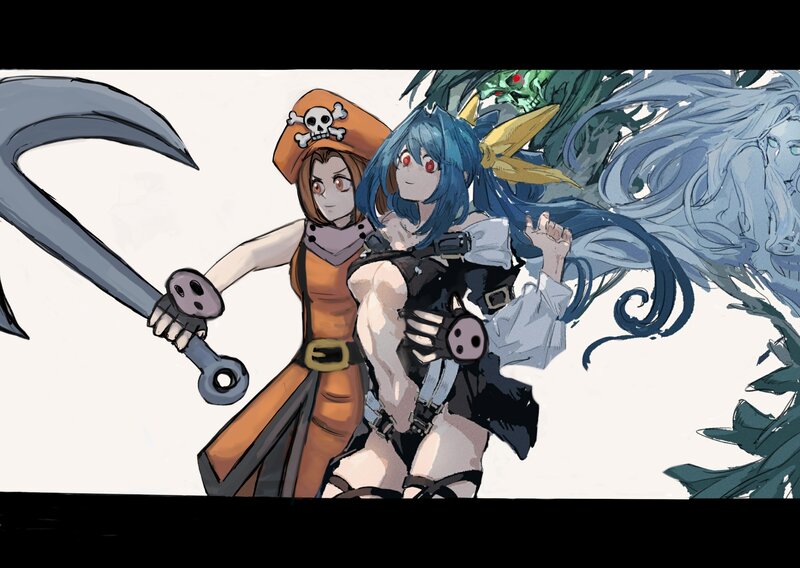 Two Female Characters — Blue, Dramatic, Digital Art, Sword
