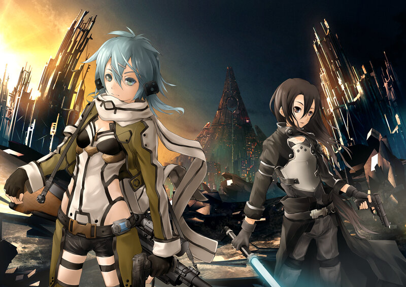 Two Female Characters — Blue, Dramatic, Night, Anime