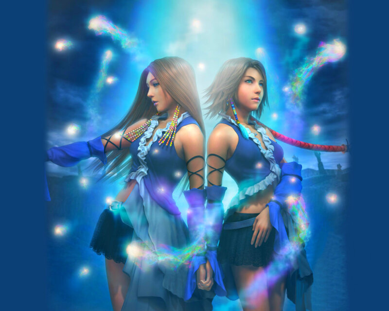 Two Female Characters — Blue, Dramatic, Night, Digital Art, Magic, Light Effects