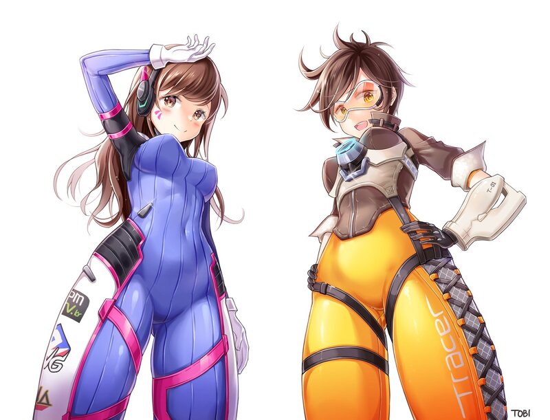 Two Female Characters — Blue, Playful, Digital Art