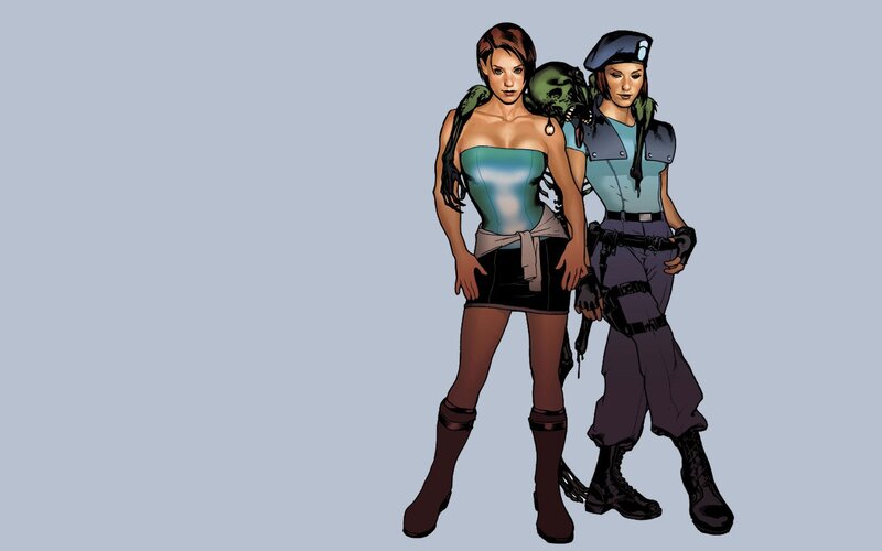 Two Female Characters — Blue, Serious