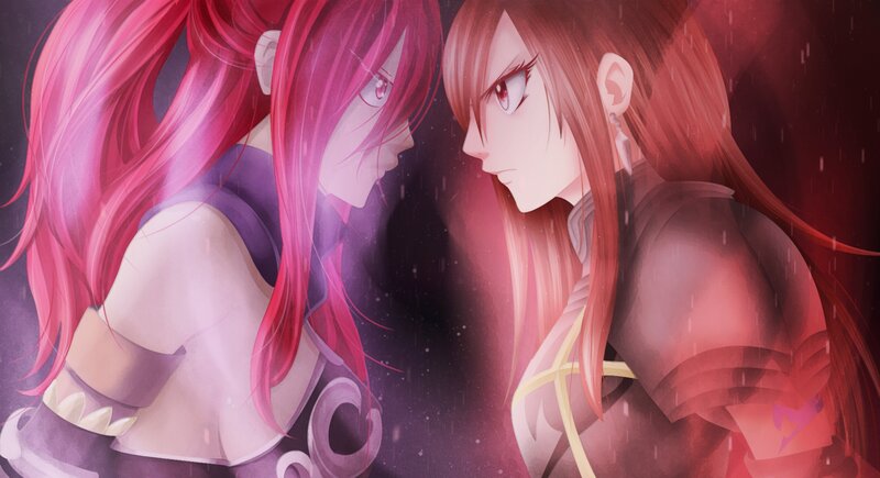 Two Female Characters Facing — Red