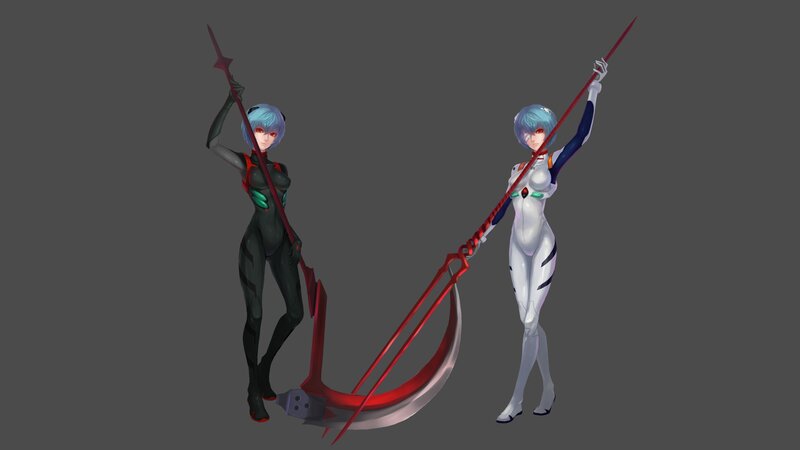 Two Female Characters — Gray, Dramatic, Digital Art