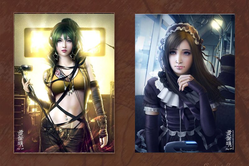 Two Female Characters — Green, Dramatic