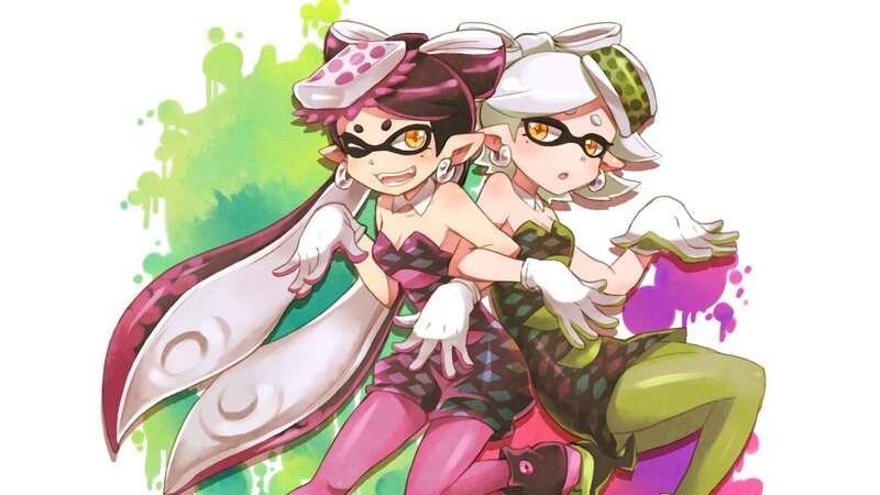 Two Female Characters — Green, Playful, Digital Art