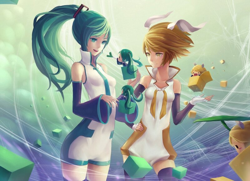 Two Female Characters — Green, Playful