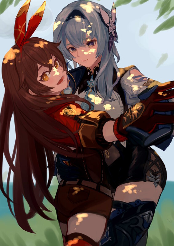 Two Female Characters Hugging — Brown