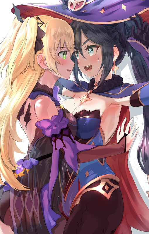 Two Female Characters Hugging — Purple, Playful