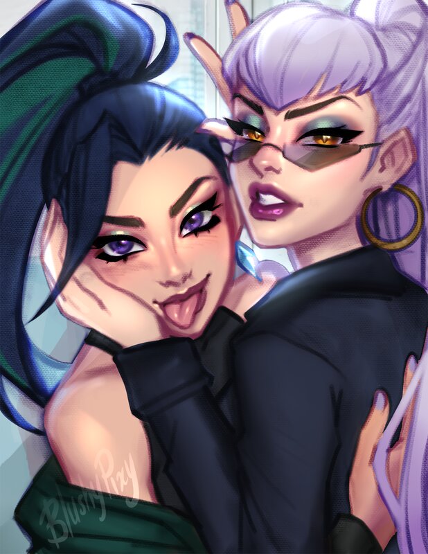 Two Female Characters Hugging — Purple