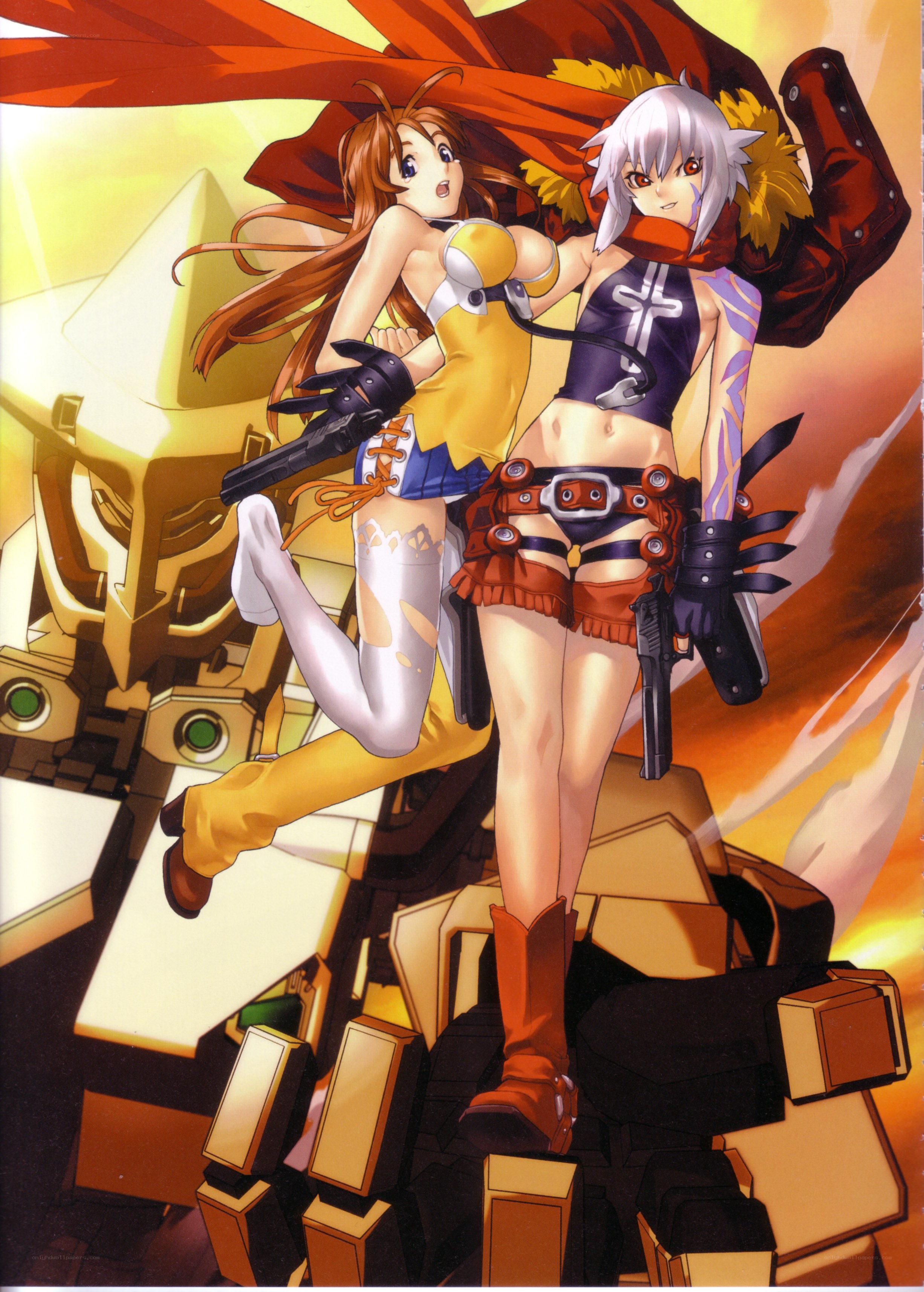 Two female characters in action pose