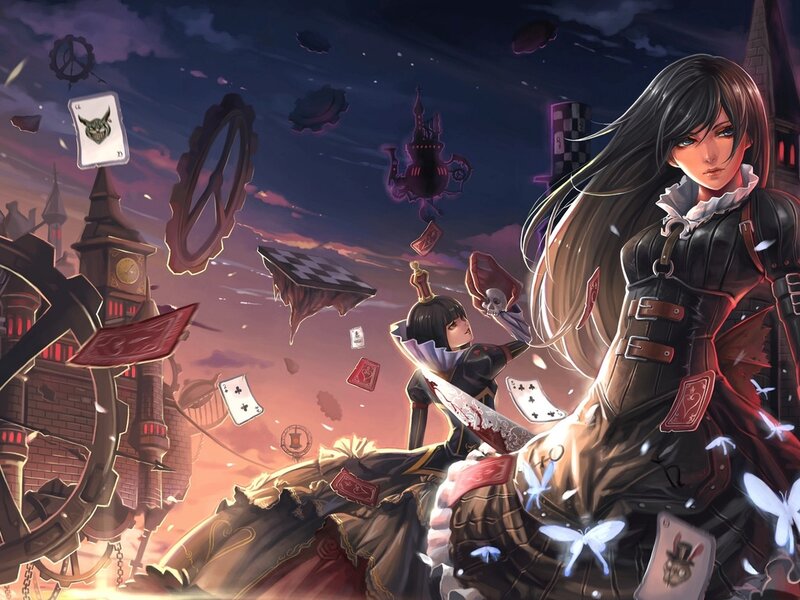 Two Female Characters in Battle — Black