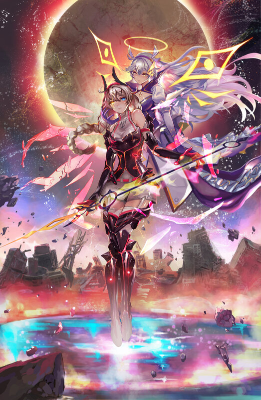 Two Female Characters in Battle — Purple, Dramatic