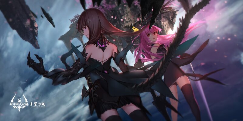 Two Female Characters in Battle — Purple