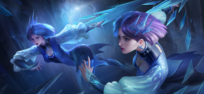 Two Female Characters in Blue