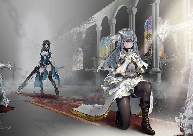 Two Female Characters in Church