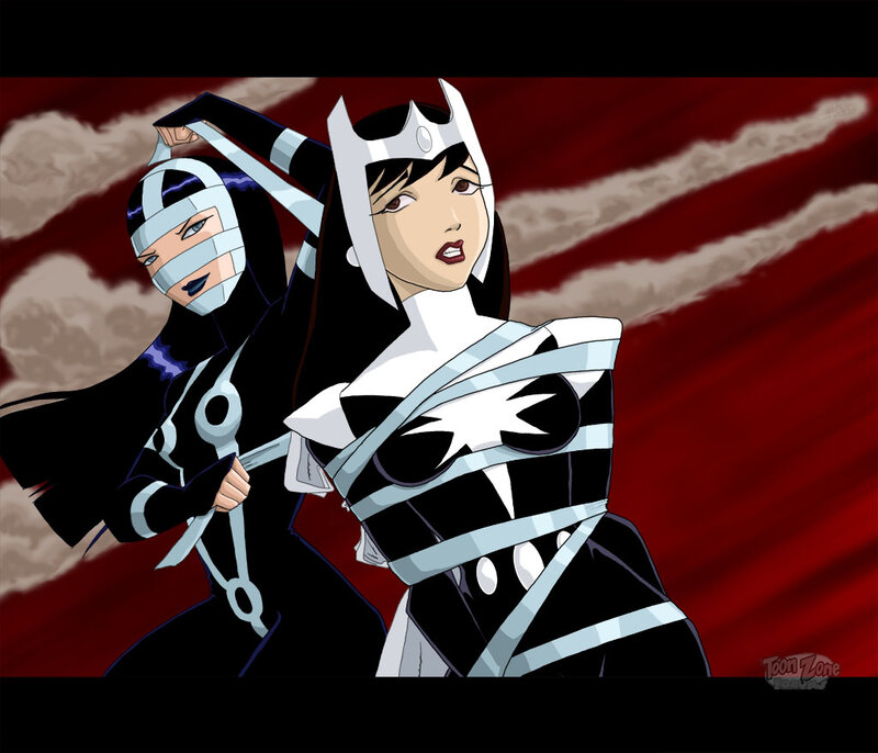Two Female Characters in Combat — Black