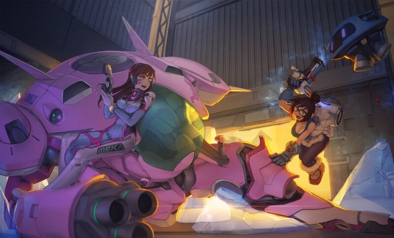 Two Female Characters in Combat — Pink