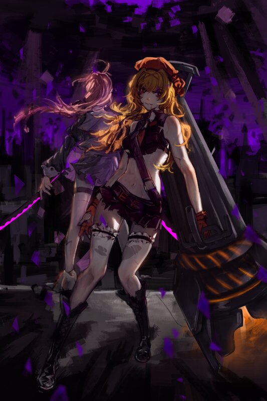 Two Female Characters in Combat — Purple, Dramatic, Night