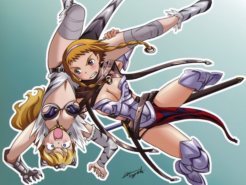 Two Female Characters in Combat — Teal