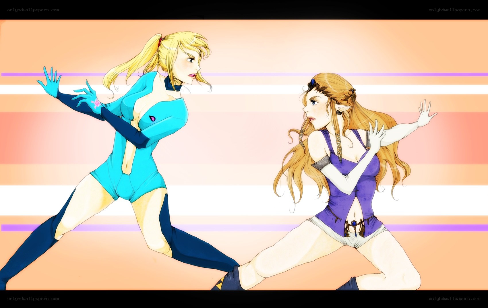 Two female characters in combat