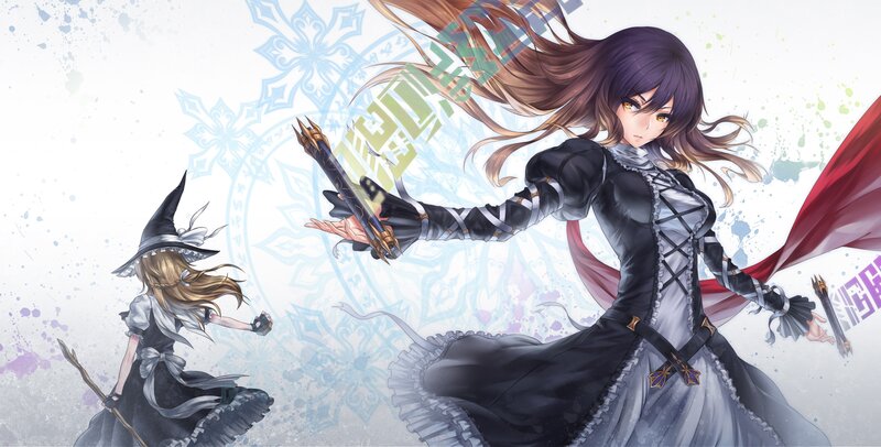 Two Female Characters in Dresses — Black