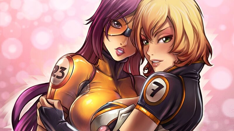 two female characters in futuristic suits