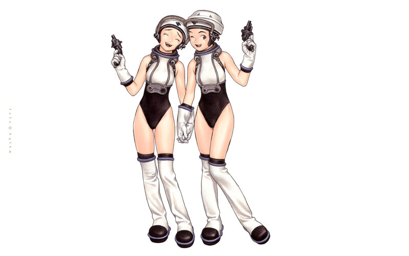 two female characters in futuristic suits