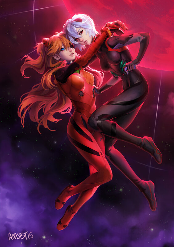 Two Female Characters in Suits — Purple