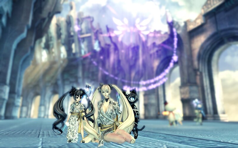 Two Female Characters Kneeling — Blue